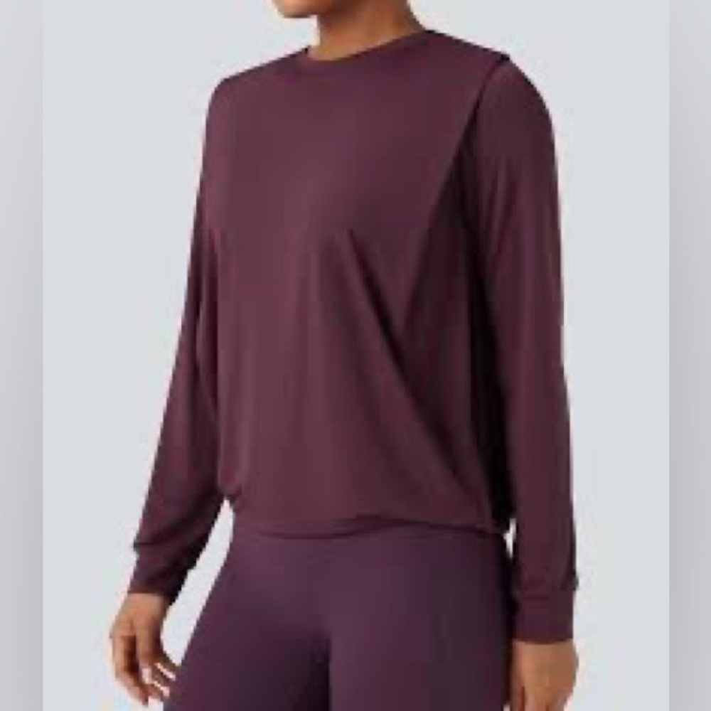 Halara Round Neck Long Sleeve Ruched Yoga Sports Top-UPF50+ size medium